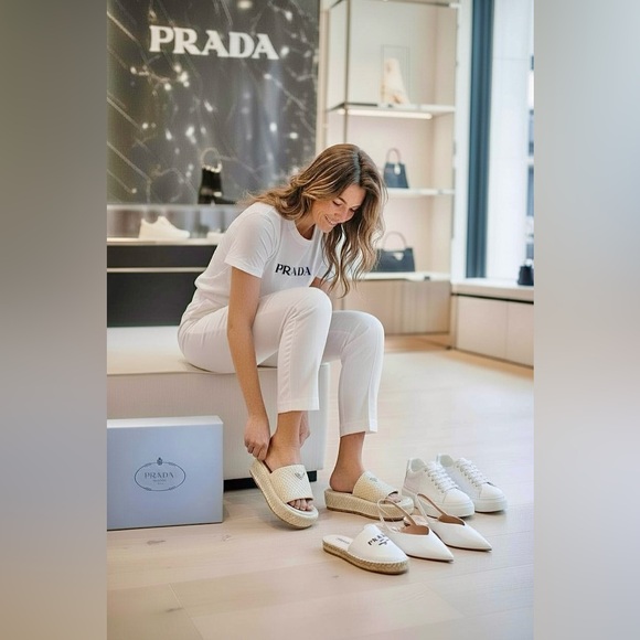 Prada Naturale Crochet Raffia Woven Flatforms Slide Sandals Shoes 7.5 - Picture 3 of 11